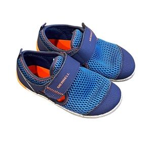Like New, Merrell Kids Blue and Orange Barefoot Water Shoes, Size 9